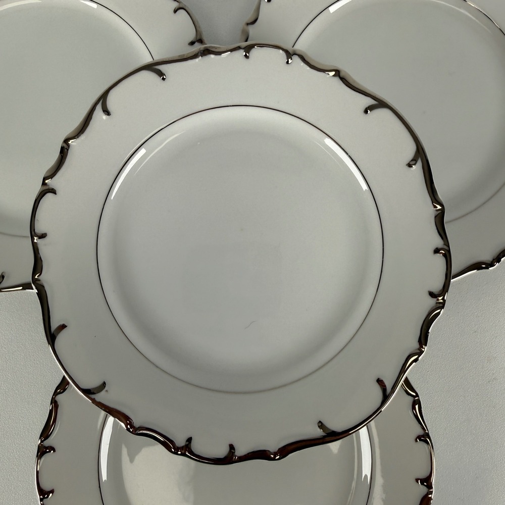 Bristol Fine China Nobility S-3213 Bread Plates Set of 4 Scalloped Platinum Trim